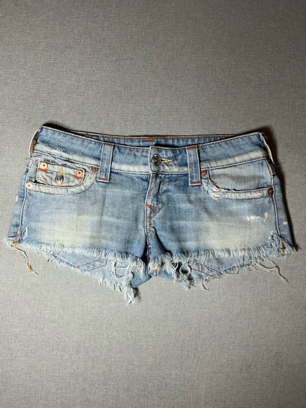 True Religion Light Blue Distressed Denim Cutoff Shorts
